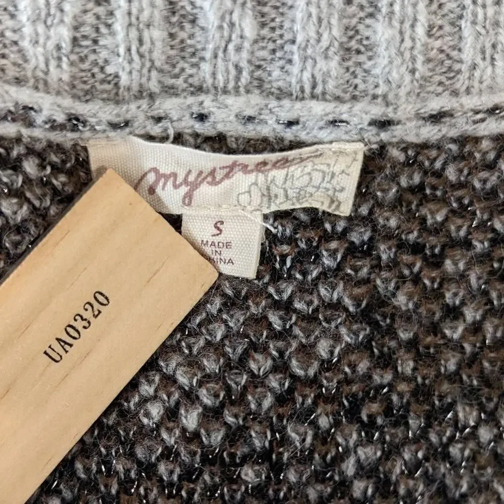 Mystree Womens Cardigan Sweater Knitted Camouflage Gray Small